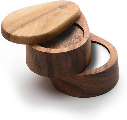 Ironwood Gourmet Double Layer Swivel Salt Cellar Box, Acacia Wood