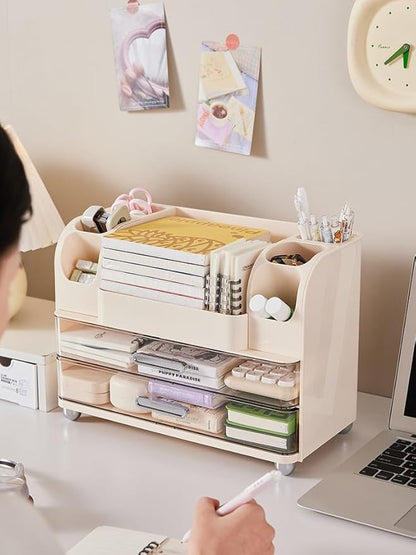 Drawer Cosmetic Organizer, Beauty Tool Display Box, Desktop Skin Care Organizer (cream color)