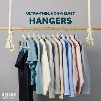 DEILSY™ Ivory Hangers 50 Pack - Non Velvet Slim Hangers - Durable Hanger Space Saver for Closet Organization, Shirts, Dresses, Jackets, Pants, Adult Clothes Storage Solution