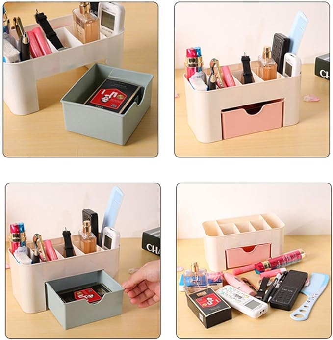 Jilukibo Large Capacity Makeup Organizer for Bathroom Bedroom, Cosmetic Storage Box with Drawers, Desktop Makeup Container for Jewelry Lipstick Skin Care (Pink)