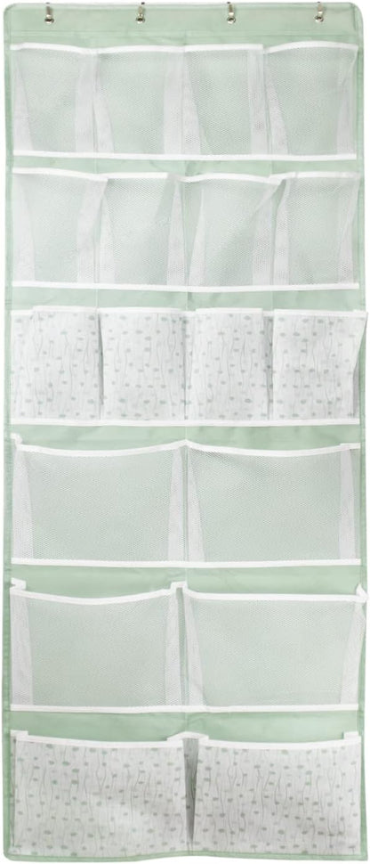18 Pockets Over the Door Organizer with 4 Kind Pockets,Behind Door Shoes Rack,Back of Closet Storage Organization for Socks,Hat,Underwear,Luggage Packing,Hanging Holder Shelf in Home Dorm,Travel,Green