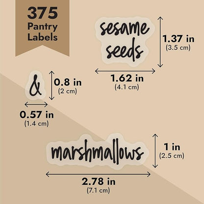 Talented Kitchen Pantry Labels for Containers - 375 PC Clear Vinyl Black Script - Peel & Stick Food Container Labels & Kitchen Pantry Organization Stickers