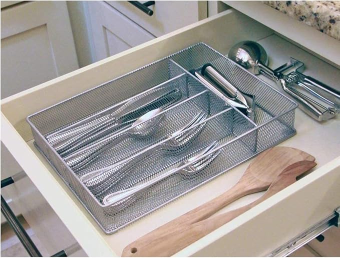 COSWE Silverware Tray for Drawer, Silverware Organizer, Metal Drawer Organizer Kitchen Utensils with Foam Feet Multi Compartments Cutlery Organizer in Drawer