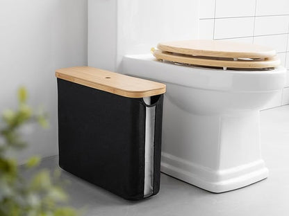 StorageWorks Toilet Paper Storage Basket, Papers Container with Bamboo Lid, Medium Toilets Holder for Up to 9 Mega Rolls, Organizer for Bathroom, Black, 1 Pack