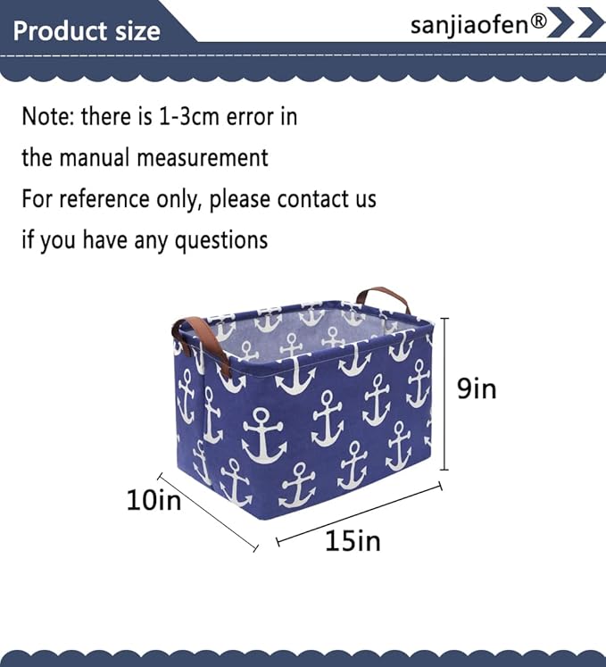 Rectangular Kids Storage Bins,Boys Baskets,Collapsible Anchor Organizer Bin with Handles for Nautical Nursery Decor,Clothes Storage,Book Basket,Gift Basket.( Anchor)