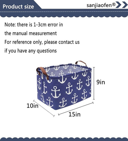 Rectangular Kids Storage Bins,Boys Baskets,Collapsible Anchor Organizer Bin with Handles for Nautical Nursery Decor,Clothes Storage,Book Basket,Gift Basket.( Anchor)