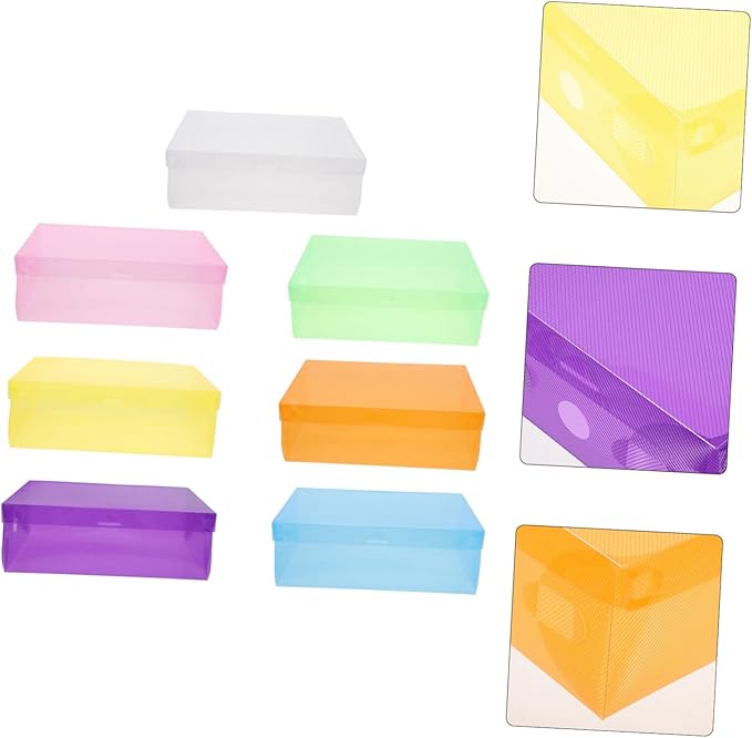 VILLCASE 7Pcs Stackable Plastic Shoe Storage Boxes with Lids Thickened Transparent Colored Shoe Organizer for Men Women Scratch-resistant Containers Space-saving Design