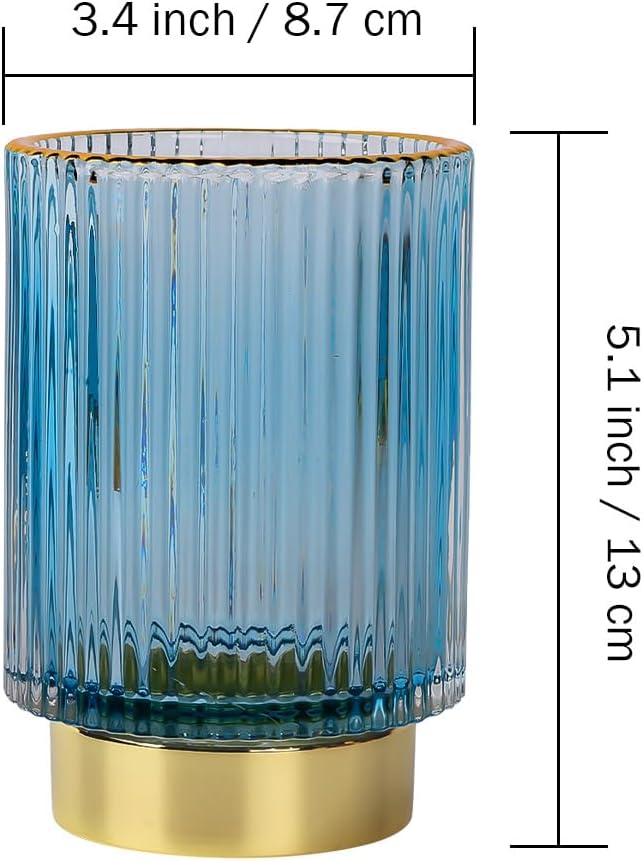 Glass Makeup Brush Holder, Blue Makeup Brush Holder for Vanity, Toothbrush Holders for Bathrooms, Desktop Makeup Organizer for Cosmetic, Brushes, Pen, Pencil