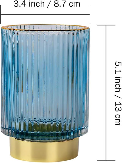 Glass Makeup Brush Holder, Blue Makeup Brush Holder for Vanity, Toothbrush Holders for Bathrooms, Desktop Makeup Organizer for Cosmetic, Brushes, Pen, Pencil