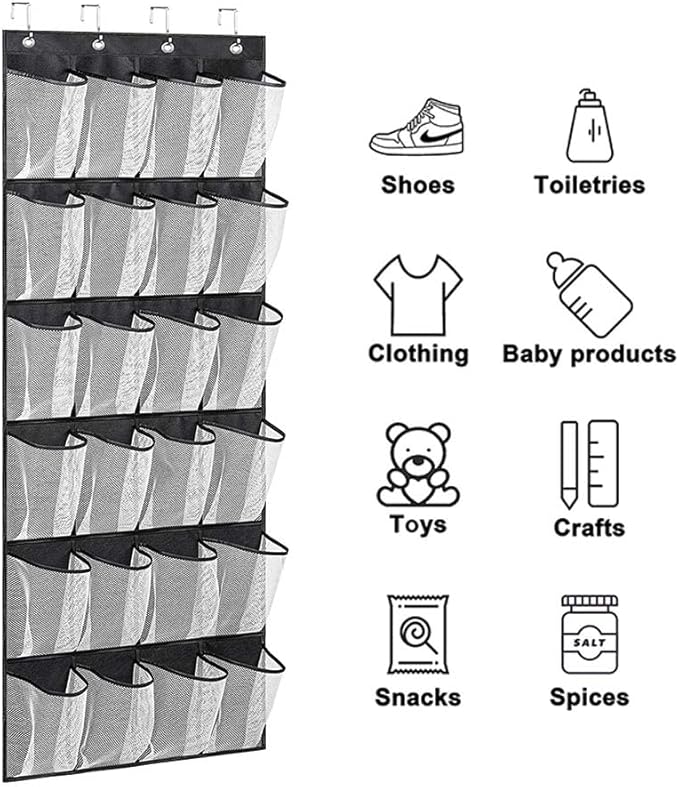 Hanging Organizer Over The Door Shoe Rack for Closet Door Storage Breathable Mesh Shoe Holder Hanger for Men 2 Pack, (Black+White)