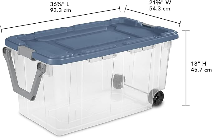 Extra Large Storage Bin, 40 Gallon Wheeled Plastic Storage Container with Handle,Pack of 2 (Clear/Blue)