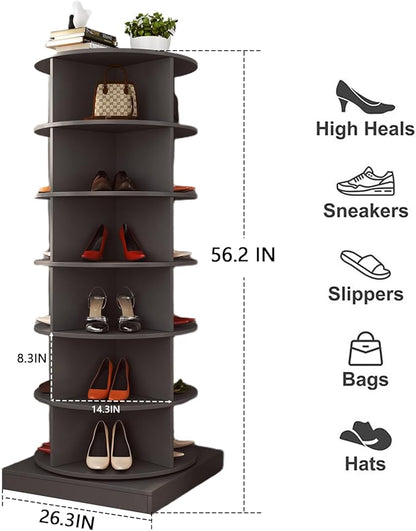 Rotating Shoe Rack Tower, 360-Degree Circular Storage Organizer for Shoes and Handbags, Vertical Space-Saving Cabinet for Entrance Hall, Independent Rotating Shoe Shelf（A-Gray）