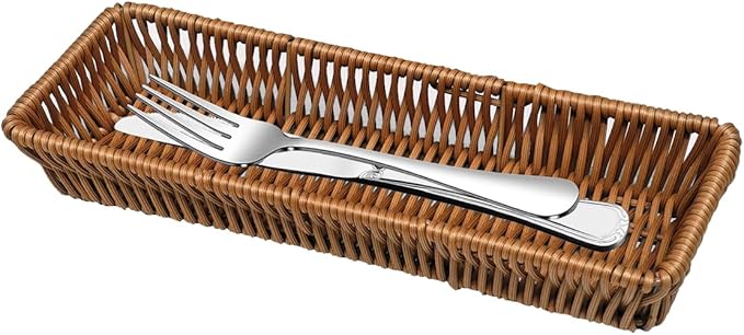 Storage Basket Small, Silverware Organizer Basket, Flatware Organizer for Drawer, Small Narrow Bread Baskets, Stackable Wicker Storage Baskets for Spoons Forks Knives Stationery (Rectangle)