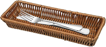 Storage Basket Small, Silverware Organizer Basket, Flatware Organizer for Drawer, Small Narrow Bread Baskets, Stackable Wicker Storage Baskets for Spoons Forks Knives Stationery (Rectangle)