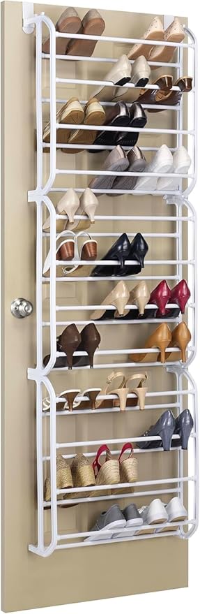 Whitmor 36 Pair Over The Door Shoe Organizer, 12 Tier Hanging Shoe Organizer, Heavy Duty Metal Shoe Holder, Hanging Shoe Rack for Closet Organizer & Storage, 72" L x 22.5" W x 7.5" H, White