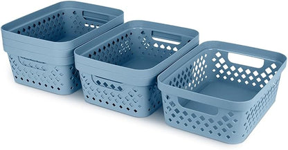 Glad Plastic Storage Basket Set, Value Pack of 6 | Open Storage Bins for Shelves, Bathroom, Pantry, Closet | Nesting Organizer Boxes with Handles, 2 Gallon, Marina Blue