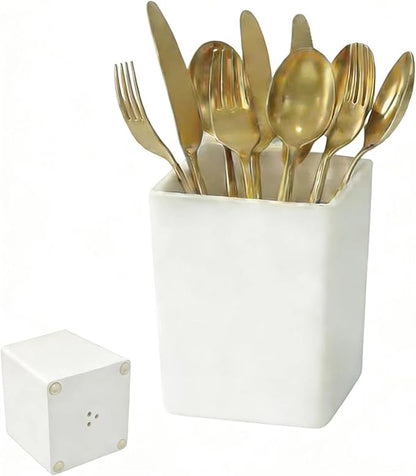 Resin Utensil Caddy,Silverware Caddy with Drain Holes, White Spoon Holder Silverware Caddy Cutlery Holder,for Party Camping Picnic, Kitchen Counter, Office
