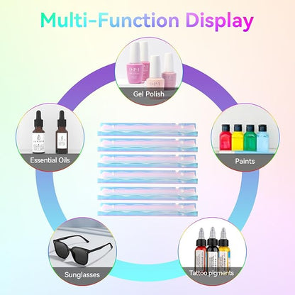 BTremary 15" Nail Polish Rack Wall Mounted Floating Shelves Acrylic Paints Gel Polish Organizer and Storage with End Caps for Kid Room, Books, Nail Techs, Art Lovers, Great Display Salons, Rainbow