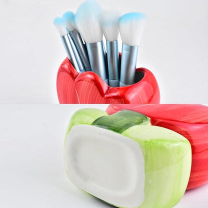 Ceramic Tulip Cosmetic Storage Box, Desktop Organizers Make Up Brush Storage Stand Desktop Storage Box for Brush,Pencil,Art Supplies, Painting Brush (Red)