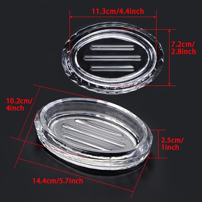 MDLUU 2-Pack Glass Bar Soap Dish, Sponge Holder Case, Decorative Soap Saver Tray for Shower, Bathtub, Bathroom Sink, Kitchen Sink (Oval)