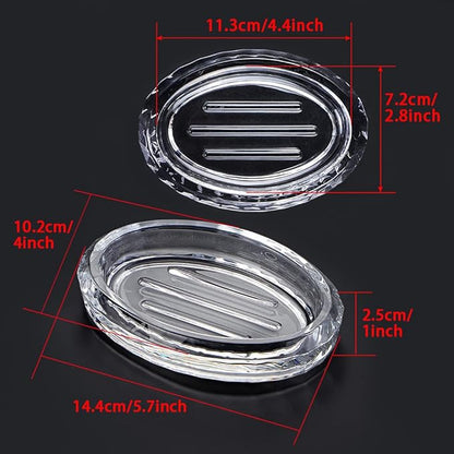 MDLUU 2-Pack Glass Bar Soap Dish, Sponge Holder Case, Decorative Soap Saver Tray for Shower, Bathtub, Bathroom Sink, Kitchen Sink (Oval)