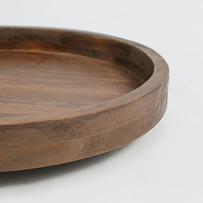 13.38 Inch Round Wood Lazy Susan Turntable Tray, Classic Style, Durable and Organizer for Cabinet Pantry Coffee Table Tray Brown