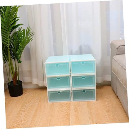 KOMBIUDA 6pcs Transparent Stackable Shoe Boxes with White Frame Plastic Shoe Storage Container for Women Thicken Design for Organized Closets and Entryways