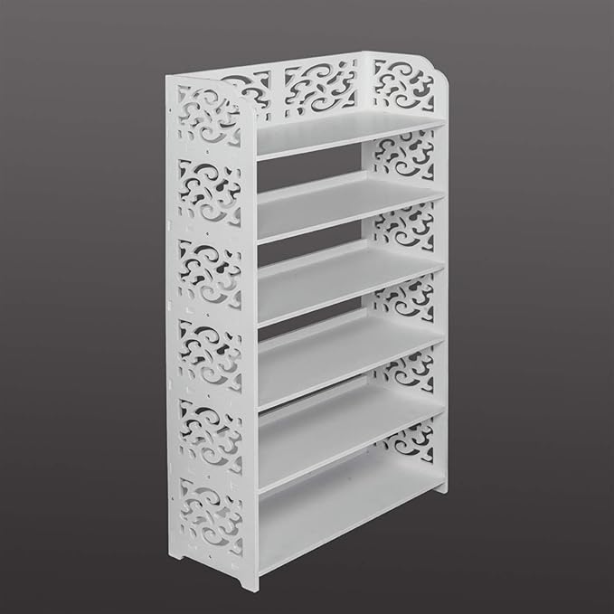 6 Tier Wood-Plastic Board Shoes Rack,Narrow Vertical Shoes Rack,Freestanding Shoe Organizer Shelf,Shoe Rack Storage Organizer,with Shelves,for Closet, Entryway, Front Door Entrance, Hallway (White)