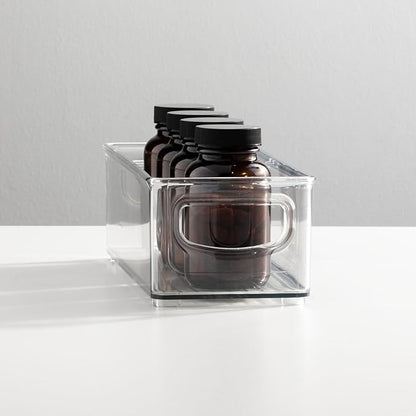 mDesign Plastic Bathroom Storage Container Bins w/ Handles - Closet, Cabinet, Vanity, Cupboard Shelf Organization, Hair Tools Accessory Organizer - Ligne Collection; Clear, 10x4x3 (Pack of 1)