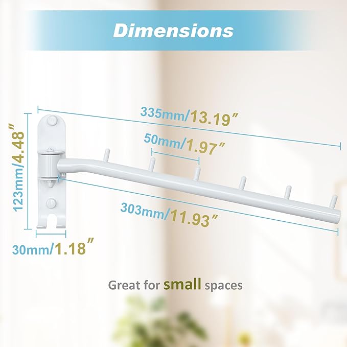 Alise Wall Mounted Drying Rack,Swivel Clothes Drying Rack Stainless Steel,Space Saving Clothes Hanger Rack,Heavty Duty Clothes Wall Drying Rack for Laundry Closet Bedroom/Bathroom,White,2 Pack