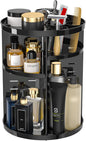 Jiavarry Rotating Makeup Organizer for Vanity, 360 Spinning Skincare Organizers with Adjustable Trays, Make Up Desk Storage Carousel Rack, Cosmetic Display Cases for Dresser Bathroom Countertop Black