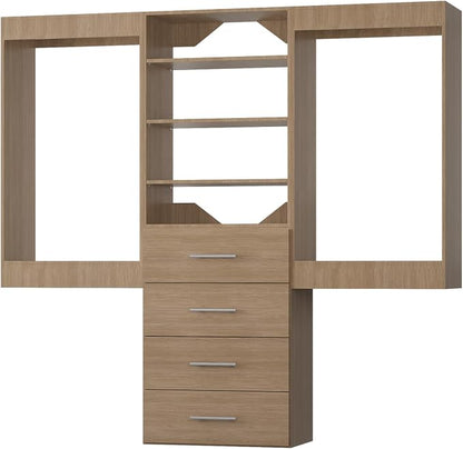 Modular Closet System, 90" Wide Closet Organizer System with Hanging and Drawers, Wood Tower Closet Storage for Walk In Closets, Wall Mounted Wardrobe Organizer Kit System, Bedroom, Wood