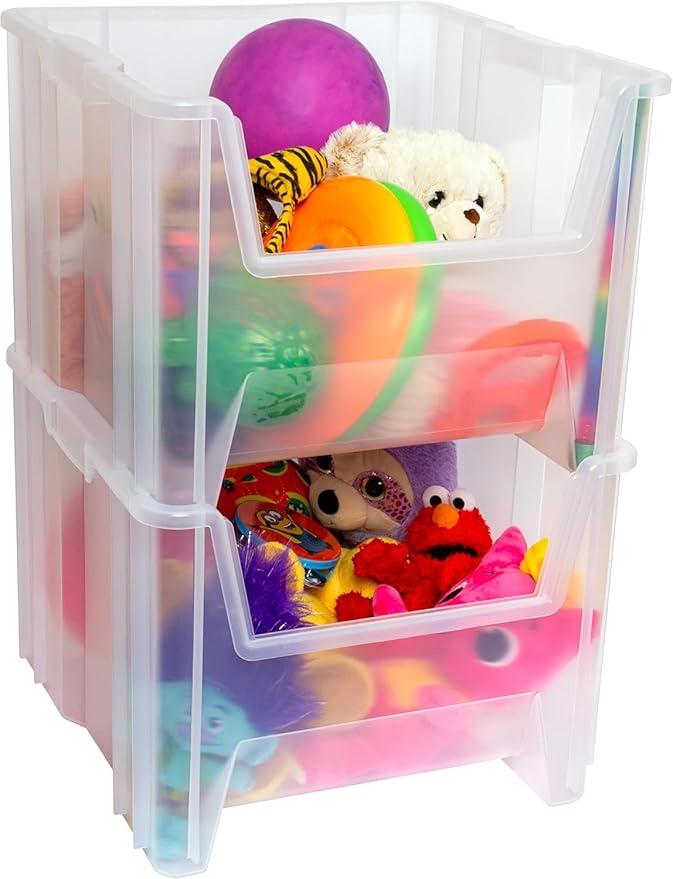 Akro-Mils 13018 Stak-N-Store Stackable Storage Bins, Heavy Duty Garage Storage Containers, Open Front Plastic Organizer for Tools, Shelves, Closet Organizer, 17-1/2" x 16-1/2" x 12-1/2", Clear, 2-Pack