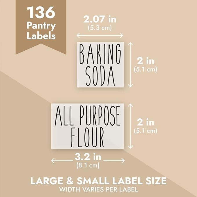 Talented Kitchen Kitchen Adhesive Labels - Waterproof Labels for Storage Bins - Pantry & Jar Stickers for Spices - Pack of 136, 2 x 3 in, Black Text on Clear Vinyl