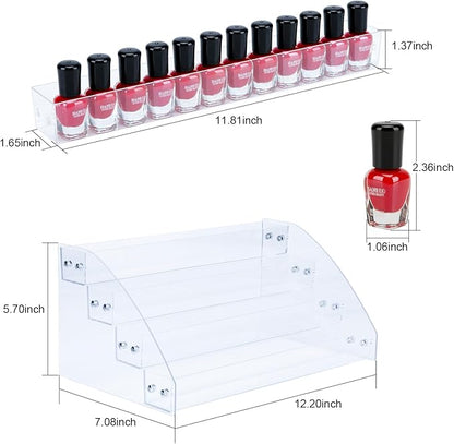 KINGROW Nail Polish Organizer Holder Rack 4 Layers Acrylic Display Rack Eyeglasses Shelf Essential Oils Ink Storage Holds Up to 64 (Fit 1-2oz Bottles)
