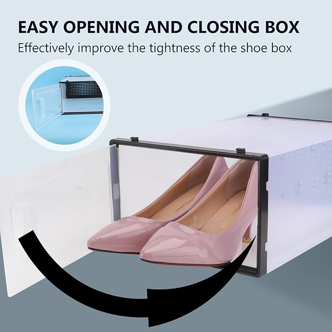 BESTYASH Extra Large Thickened Clamshell Shoe Storage Box Household Shoe Organizer Container for Closet and Entryway Black Plastic Covered Storage Case for Sneakers and Boots