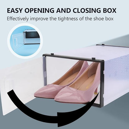 BESTYASH Extra Large Thickened Clamshell Shoe Storage Box Household Shoe Organizer Container for Closet and Entryway Black Plastic Covered Storage Case for Sneakers and Boots