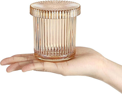 Hipiwe Glass Qtip Holder Dispenser 2 Pack Q-tip Apothecary Jars Cotton Swabs Organizers and Storage Bathroom Canister with Lid Vanity Makeup Organizer for Cotton Balls, Pads, Floss Picks, Amber