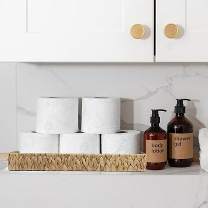 Bathroom Vanity Tray, 16.7 Inch Water Hyacinth Toilet Tank Baskets, Long Wicker Counter Tray for Paper Hand Towel, Bathroom Counter Organizer for Decor Coffee Table (16.7" x 6" x 2")