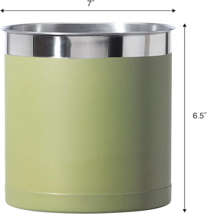 Oggi Stainless Steel Jumbo Utensil Holder - 7" Utensil Caddy, Weighted Base for Stability - Extra Large Utensil Crock and Countertop Utensil Organizer, Olive