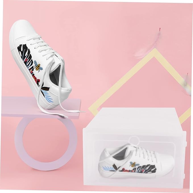 Outanaya 2pcs Stackable Transparent Shoe Storage Boxes Plastic Shoe Containers for Organizing Sneakers Large White for Closet and Entryway
