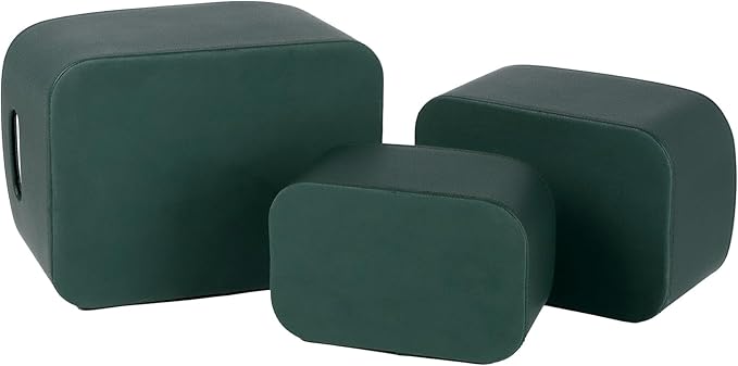 HofferRuffer Faux Leather Storage Baskets Bins with Velvet Lining for Organizing, Storage, Gifts, Set of 3 Nesting Shelf Baskets Decorative Storage Boxes for Home Organization (Green)