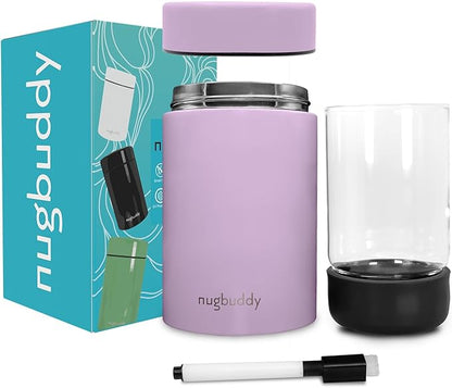Nugbuddy Airtight Storage Container - Vacuum Sealed Insulated w Nested Glass Jar - UV Protection, Temperature Controlled Stainless - Stays Fresh - Whiteboard Finish w Marker Included - 300 ml (3/4 Oz)
