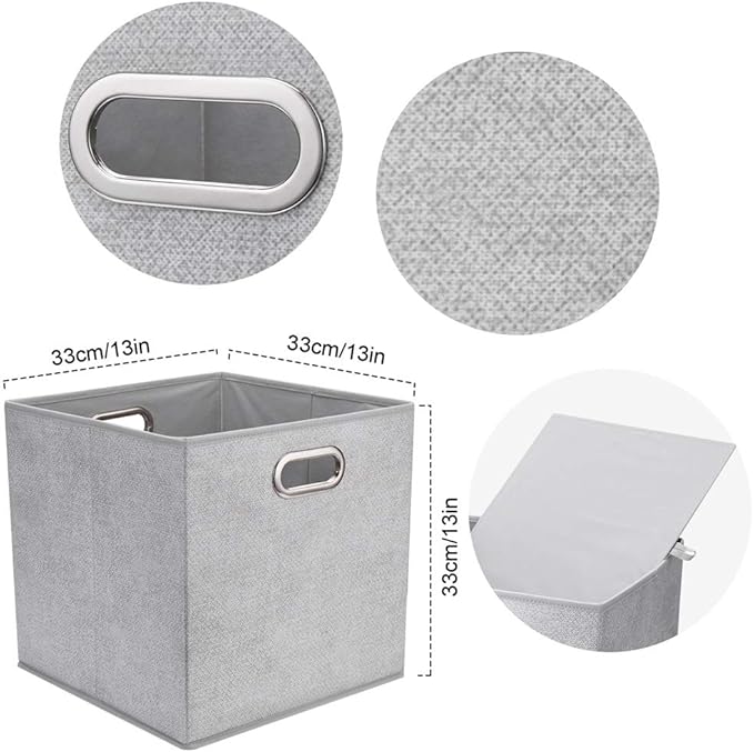 13 inch Storage Cubes Bins Grey White Fabic Storage Cubes Inserts Foldable Cloth Storage Boxes Collapsible Storage Baskets Drawer for Cube Organizer ,QY-SC07-6