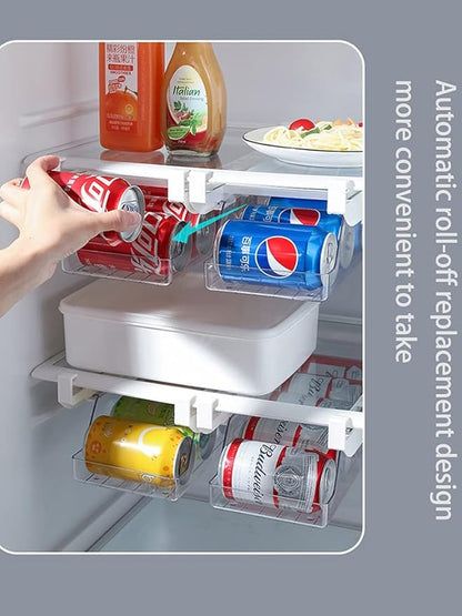 Fridge Drawer Can Organizer, Rolling Soda Can Organizer for Refrigerator, Can Dispenser for Refrigerator Soda Dispenser for Fridge Plastic Dispenser Bin Suitable for Cans(Clear)