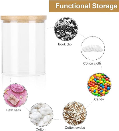 BKYFPQ Bamboo Vanity Tray, Bathroom Tray Organizer Glass Qtip Holder Dispenser Apothecary Jars for Cotton Swabs Balls, Round Pad, Perfume Candles, Cosmetics and Jewelry Storage Organizer