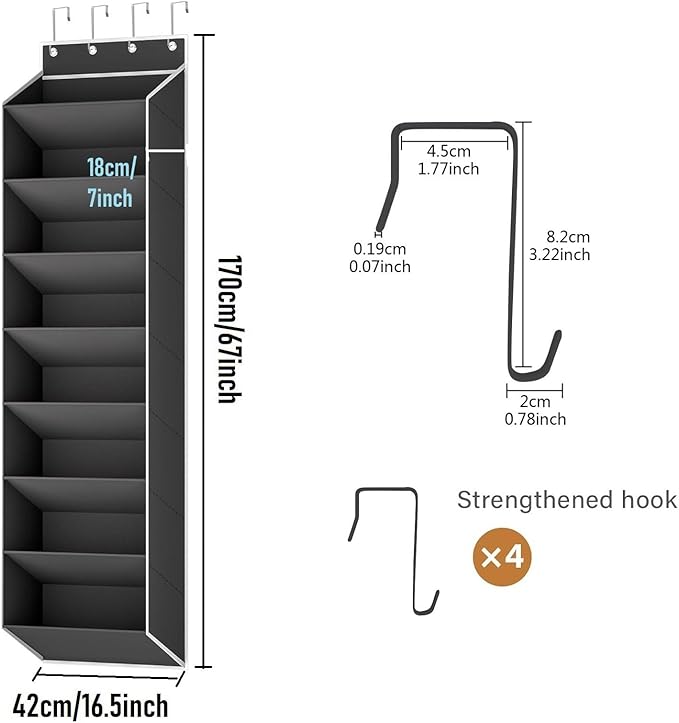 Over the Door Shoe Organizer,Hanging Shoe Storage for Closet, 8-Tier Door Shoes Rack, Handing Shoes Holder Fit All the Family's Sneakers, Boots, Heels (Black)