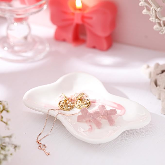 Pink Bow Girls Soap Dish Bathroom Decor Coquette Ceramic Cleaner Dish Bow Soap Holder Aesthetic Preppy Room Decor Saver Tray for Kitchen Sink Bathroom Baby Shower Wedding Gift, Easy Cleaning