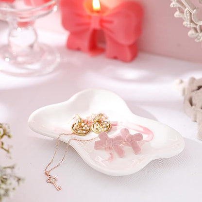 Pink Bow Girls Soap Dish Bathroom Decor Coquette Ceramic Cleaner Dish Bow Soap Holder Aesthetic Preppy Room Decor Saver Tray for Kitchen Sink Bathroom Baby Shower Wedding Gift, Easy Cleaning