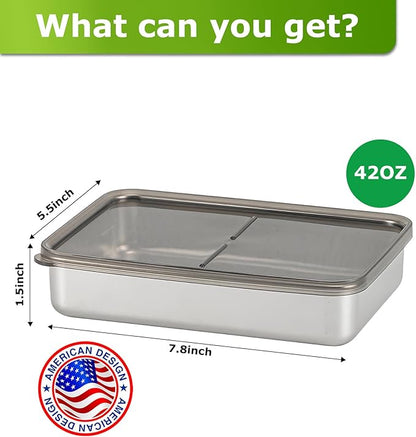 Cheese Container for Refrigerator, 2 Pack 304 Stainless Steel Airtight Deli Meat Storage Containers with Lids for Fridge, Dishwasher Safe Food Storage Containers Fridge Organizers and Storage(42 OZ)